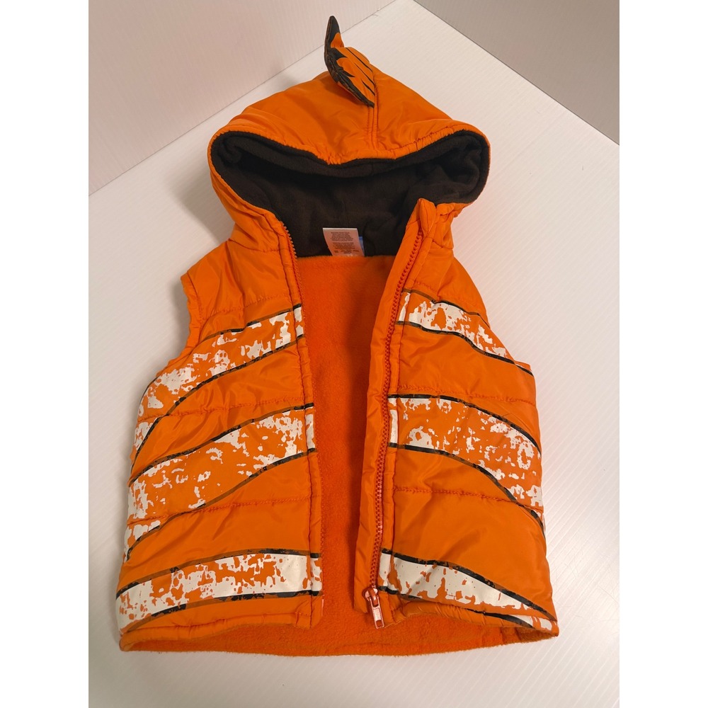 Disney Pixar Finding Dory Nemo Orange Puffer Vest Hooded Fleece Lined 3T
